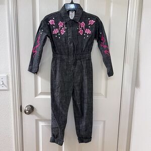 Disney Store Mulan Floral Dragon Embroidered Jumpsuit Gray Pink Girls Size 5-6